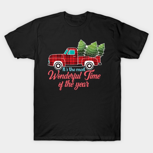 Christmas Vintage Red Truck In Plaid Xmas Present, For Women, Men, Kids T-Shirt by Art Like Wow Designs